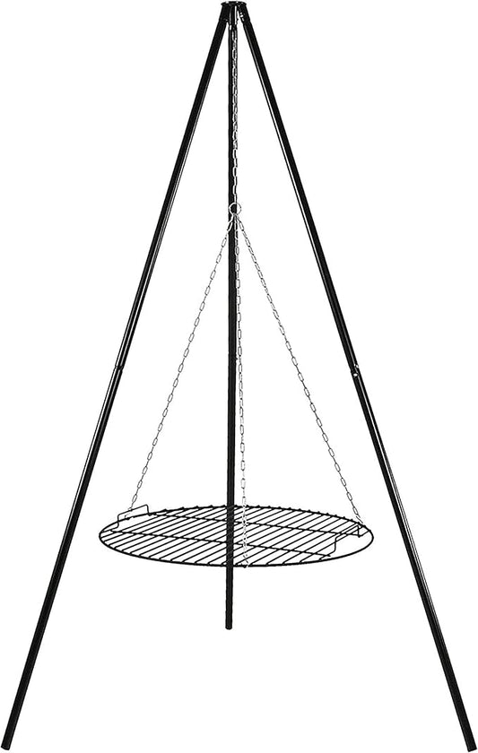 Sunnydaze Outdoor Fire Pit Tripod Cooking Grill System - Black Steel Grate and Legs - 22-Inch
