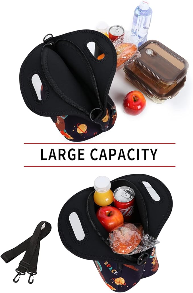 Violet Mist Neoprene Lunch Bag Insulated Lunch Bag Tote Cute Large Thermal Lunchbags with Pocket Detachable Adjustable Shoulder Strap Lunchbox Food Handbags Gifts for Women Men Adult, Space Sloth