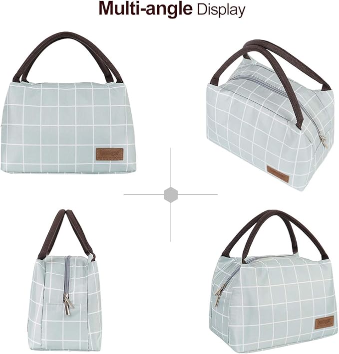 Buringer Insulated Lunch Bag Lunch Box for Women Men Adult Lunch Tote for Work Picnic Travel (Green Plaid)