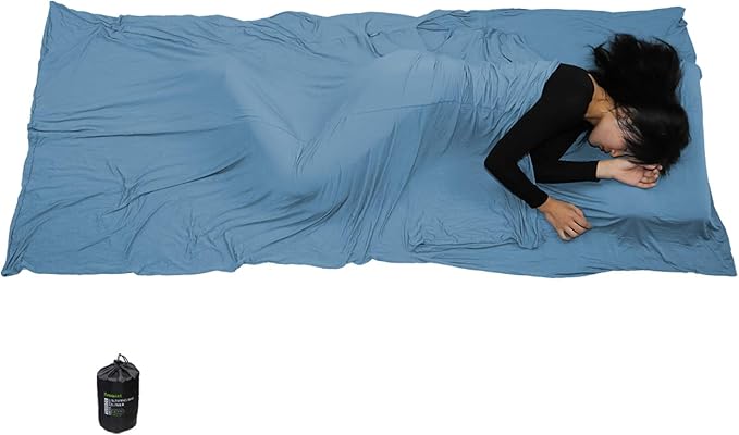 Travel Sheets for Hotel, Rayon Derived from Bamboo, Stretchy Sleep Sack for Adults, Warm Weather/Summer Sleeping Bag Liner for Camping and Travel, Rectangular with Pillow Pocket, Mummy, Cooling Sheets