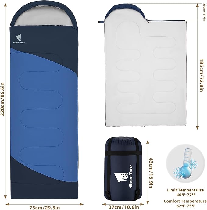 GEERTOP Backpacking Sleeping Bag for Camping, Lightweight Sleeping Bags for Adults Kids Summer Warm Cold Weather Hiking Travel