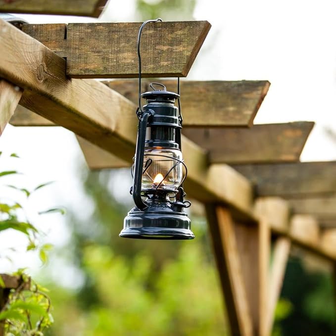 Outdoor Kerosene Fuel Lantern, German Made Weather Resistant Baby Special 276 Galvanized Hurricane Lamp for Camping or Patio, 10 inches, Gray