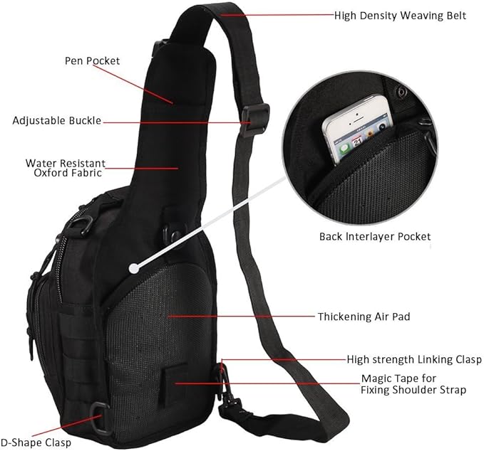 Tactical Shoulder Bag,1000D Outdoor Military Sling Daypack Backpack