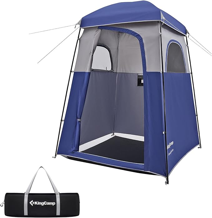 Bundle of KingCamp Oversize Coffee Camping Shower Tent and Blue Outdoor Shower Tents for Camping Changing Dressing Room Portable Toilet Tent, Easy Set Up, More Space Than Pop Up Privacy Tent