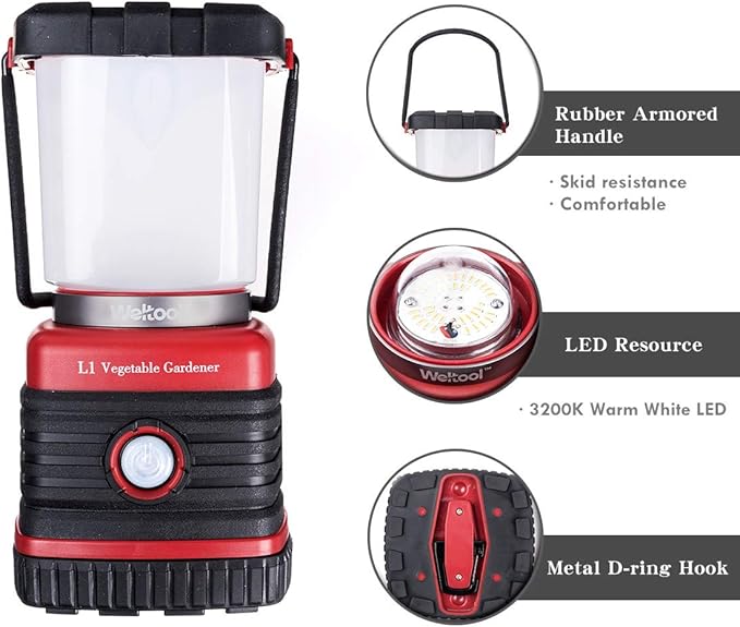 Weltool L1 3000K Warm White Portable LED Camping Lantern Dimmable with Red Light S.O.S Waterproof Shockproof for Hiking, Emergencies, Hurricanes, Outages, Hardware 3 D Alkaline Battery Operated