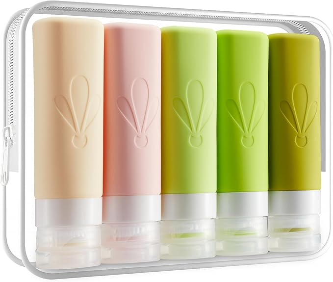 INSFIT Travel Bottles for Toiletries, TSA Approved 3oz Travel Size Containers, BPA Free Leak Proof Squeezable Silicone Tubes for Shampoo Conditioner Lotion Soap with Labels
