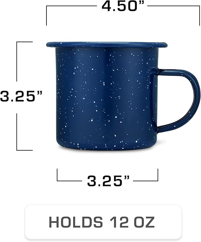 COLETTI Classic Camping Mugs — Enamel Coffee Mug, Camping Coffee Mugs — Premium Nostalgic Mug Set, German Imported Enamel Coating [Blue] [12 oz, Set of 4]