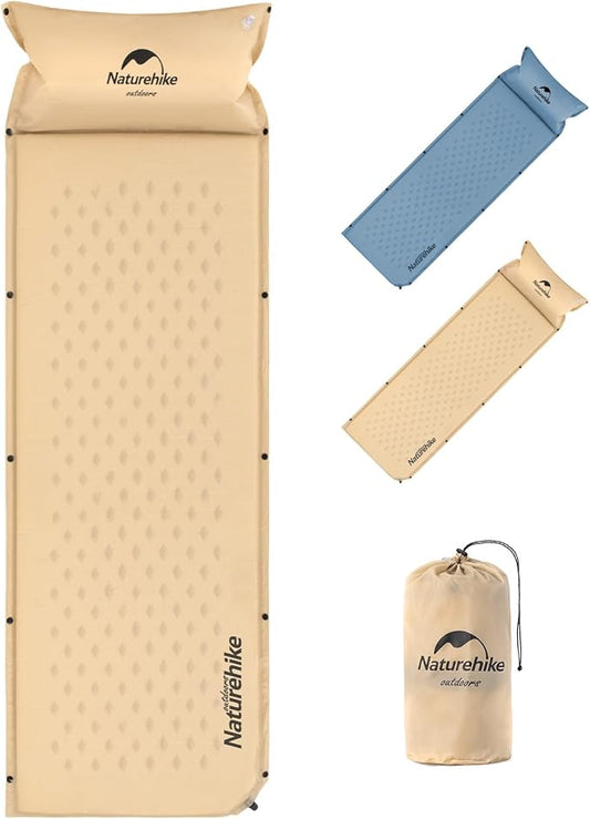 Naturehike Self-Inflating Sleeping Pad, Ultralight Memory Foam Camping Pad with Pillow, Fast Inflating, Sleeping Pad for Camping Hiking with Storage Bag, Single, Yellow
