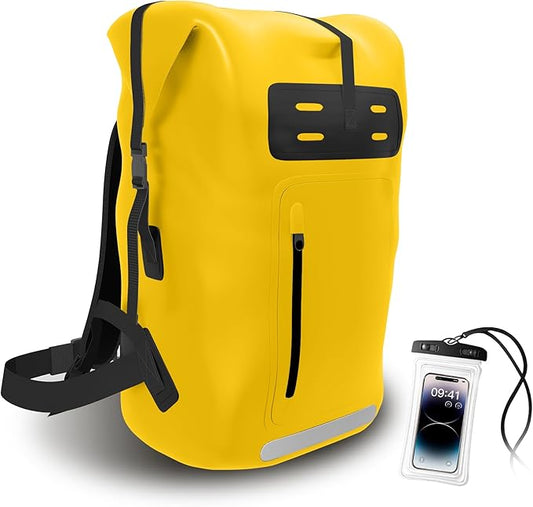 Waterproof Backpack，Heavy Duty Hiking Backpack，35/55/85L dry bag backpack waterproof for Men，Roll-Top Closure，for Kayaking, Travel, Hiking, Fishing, Camping, Motorcycles (yellow, 85L)