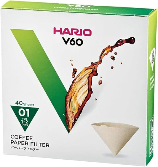 Hario V60 Paper Coffee Filter, Size 01, Natural, 40ct Box