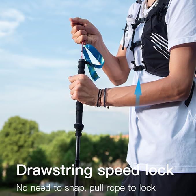 AONIJIE Trekking Poles -2 Ultralight Collapsible Carbon Fiber Hiking Poles with Anti-Shock and Quick Lock System, Folding Walking Sticks for Hiking, Camping