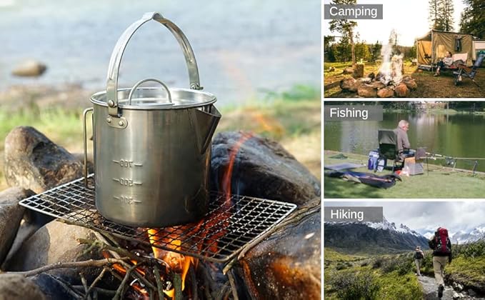 BeGrit Camping Coffee Pot Camping Pot Tea Kettle Stainless Steel Hiking Pot Portable Percolator Coffee Pot with Handles and with Lids for Camping Hiking Picnic