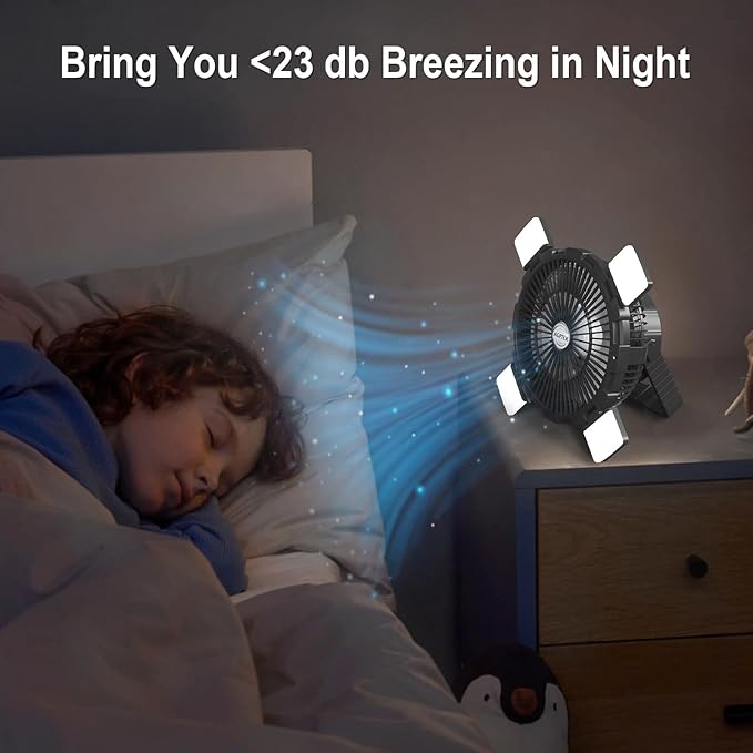 AGPTEK Portable Outdoor Fan - 8000mAh Rechargeable Battery with LED Light Lantern & Hook, Ideal for Picnics, BBQ, Fishing, Travel & Camping