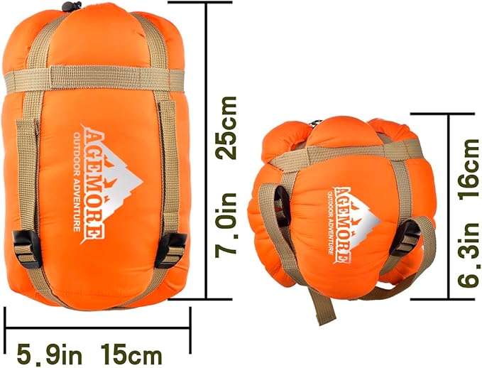 AGEMORE Ultralight Warm Weather Sleeping Bag, Portable Lightweight Waterproof Compact Sleeping Bag with Compression Sack, Fit for Kids Teens or Adults Outdoor Camping, Backpacking & Hiking