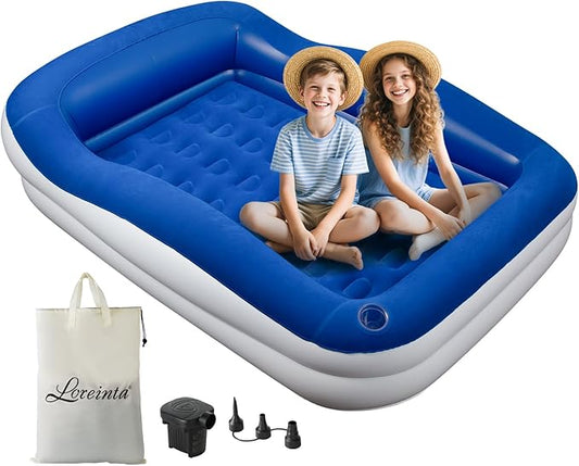 Inflatable Toddler Travel Bed – Portable Toddler Bed with Safety Bumpers, Toddler Floor Bed for Travel, Camping, Sleepovers – Kids Blow Up Bed with Pump & Carry Bag