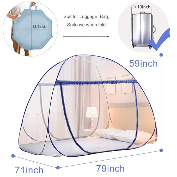 Portable Pop-Up Mosquito Net Tent for Bed Baby Adults Trip, L79 x W71 x H59 inch Large Folding Mosquito Netting with Net Bottom, 2 Entries, Suit for Twin to King Size Bed