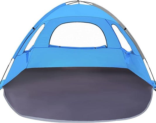 NXONE Beach Tent Sun Shade Shelter for 2-3 Person with UV Protection, Extended Floor, 3 Mesh Roll Up Windows & 8.0mm Fiberglass Rods丨Carry Bag Included (Sky Blue)