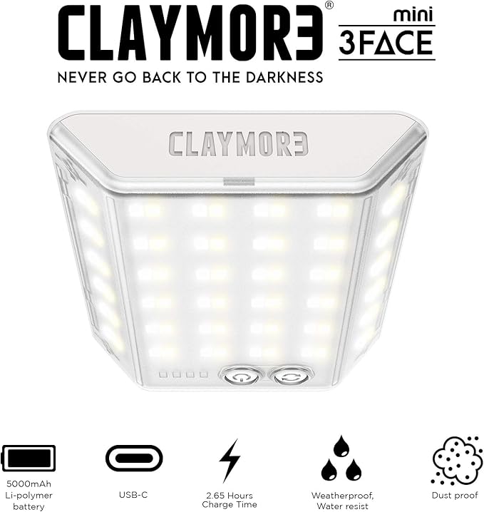 CLAYMORE 3Face Mini (Dark Gray) - Lightweight and Portable LED Area Light for Outdoors, Camping, Tent, Emergency, and Industrial Use. Rechargeable Lantern with USB-C, Up to 60 Hours Battery Life.
