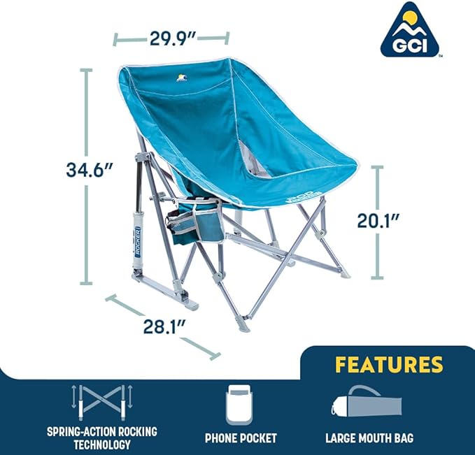 GCI Outdoor Pod Rocker Beach Chair | Collapsible Folding Rocking Chair with Drink Holder & Portable Carry Bag — Saybrook Blue