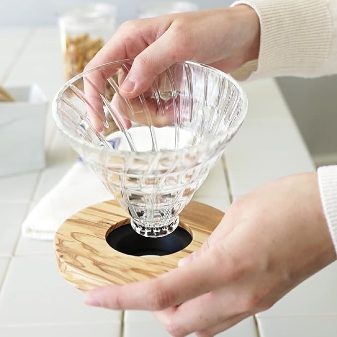 HARIO VDGR-01-OV V60 Heat Resistant Glass Transparent Coffee Dripper Olive Wood 01 Coffee Drip for 1-2 Cups