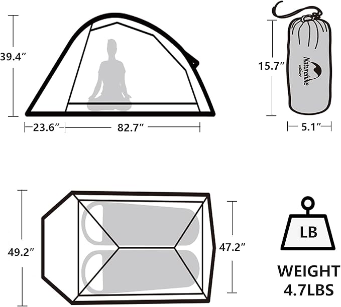 Naturehike Cloud Up Free Standing 2 Person Backpacking Tent Ultralight Nylon Double Layer Camping Tents for Two Person