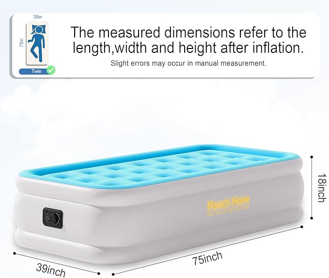 Air Mattress Twin with Built in Pump, 18" Height Foldable Blow Up Air Bed, Comfort Self Inflatable Mattress Single Bed for Home, Travel, Camping & Guests (18" Twin, Blue)