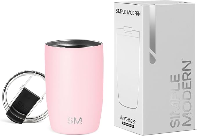 Simple Modern Travel Coffee Mug Tumbler with Flip Lid | Reusable Insulated Stainless Steel Cold Brew Iced Coffee Cup Thermos | Gifts for Women Men Him Her | Voyager Collection | 12oz | Blush
