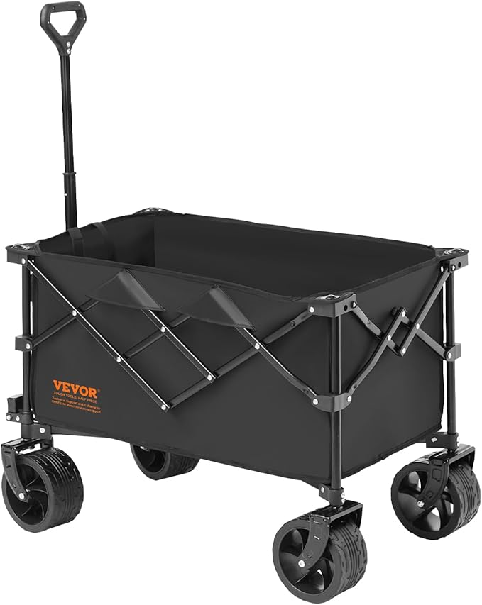 VEVOR 350LBS Collapsible Wagon Cart Heavy Duty Foldable 113L, Folding Beach Utility Wagon with Big Wheels, Portable Grocery Cart for Groceries Camping Sports Garden