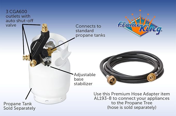 Flame King FK-DTMINI Mini 3-Port Distribution Tree for Camping, Connects 1-lb Appliances to a Standard Propane Tank, Perfect for Lanterns, Stoves, Heaters, and Grills, Black & Gold