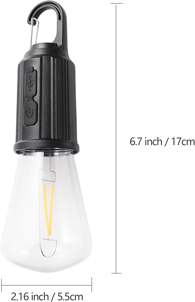 2Pcs Rechargeable Camping Light Bulbs,Portable LED Camping Lanterns,Hanging Tent Lamp with 3 Lighting Modes and Hook for Emergency, Hiking, Fishing, Backpacking,Power Outages