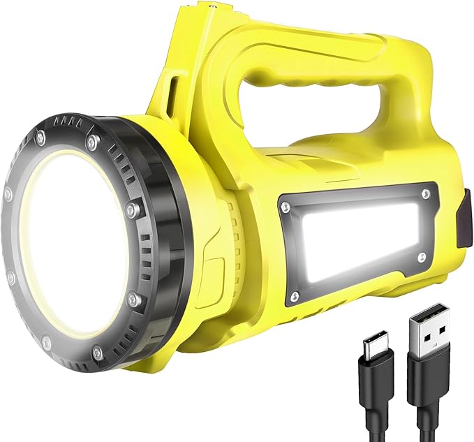 Rechargeable LED Flashlight, Camping Lantern Flashlight with 1000LM, 7 Modes, Power Bank, IPX4 Waterproof Camping Essentials Light for Hurricane Emergency Hiking Survival Kits - Yellow