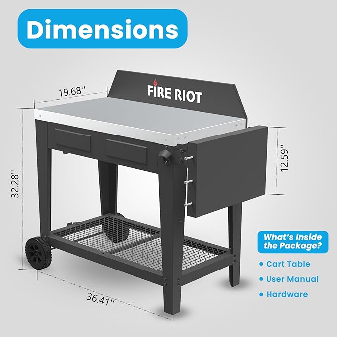 Portable Outdoor Grill Table - Grill Carts with Wheels – 36” L x 20” W Stainless Steel Table Top– BBQ Cart Fits 17 Inch Or 22 Inch Griddle Stand Outdoor Cooking Station