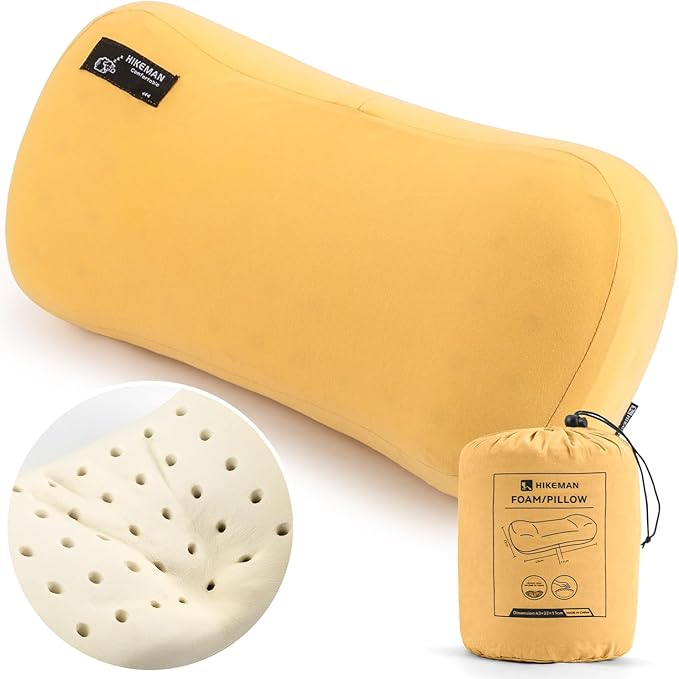 HIKEMAN Camping Memory Foam Pillow - Ultralight Washable Camping Essentials Backpacking Travel Pillow for Outdoor Camp, Sport, Airplanes, Hiking(Lemon Yellow)