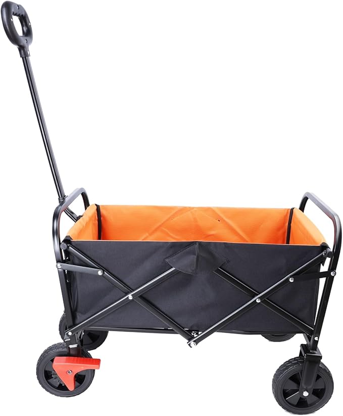 Collapsible Folding Wagon Garden Shopping Beach Cart,Light Utility Buggy with Big Wheels,Adjustable Handle and Cup Holder,for Sand,Camping,Outdoor,30.31",Black+Yellow