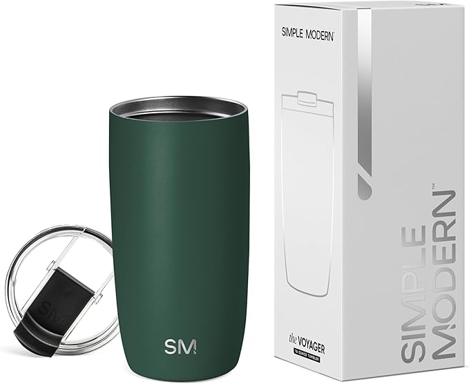 Simple Modern Travel Coffee Mug Tumbler with Flip Lid | Reusable Insulated Stainless Steel Cold Brew Iced Coffee Cup Thermos | Gifts for Women Men Him Her | Voyager Collection | 16oz | Forest
