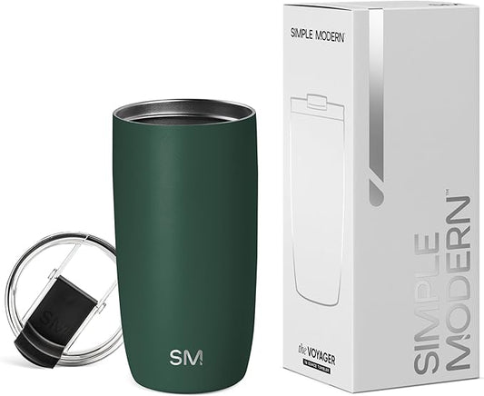 Simple Modern Travel Coffee Mug Tumbler with Flip Lid | Reusable Insulated Stainless Steel Cold Brew Iced Coffee Cup Thermos | Gifts for Women Men Him Her | Voyager Collection | 16oz | Forest
