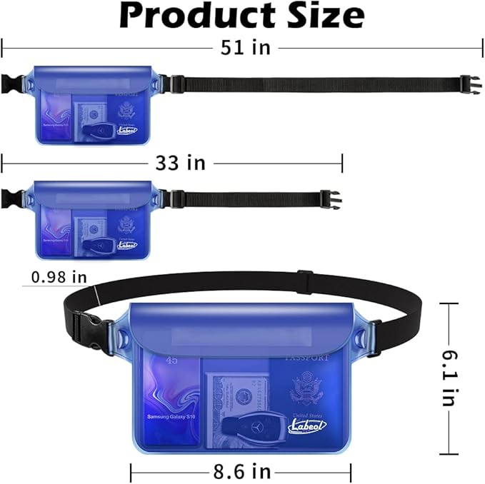 Labeol Waterproof Fanny Pack, 2 PCS Waterproof Pouch with Waist Strap, Fanny Pack to Keep Phone and Valuables Dry for Swimming Kayaking Boating Snorkeling
