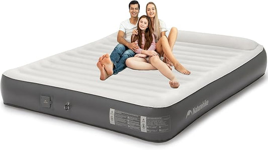 Naturehike Pillow Top Plush Narrow King Air Mattress with Rechargeable Built-in Electric Pump, Blow Up Bed with Annular Air Column Structure, Inflatable Airbed for Home, Camping, Guests