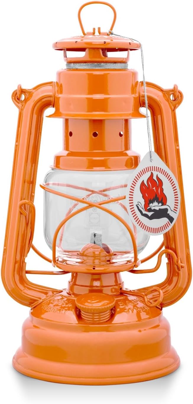 Outdoor Kerosene Fuel Lantern, German Made Weather Resistant Baby Special 276 Galvanized Hurricane Lamp for Camping or Patio, 10 Inches, Pastel Orange