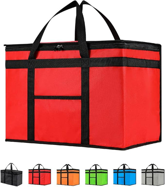 NZ home XXL Insulated Cooler Bag and Food Warmer for Delivery & Grocery Shopping with Zippered Top, Red (1 Pack)