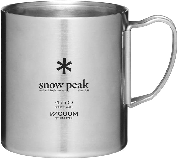 Snow Peak Double Wall Stainless Steel Vacuum Insulated Mug, Lightweight, Durable, Camping, 450ml