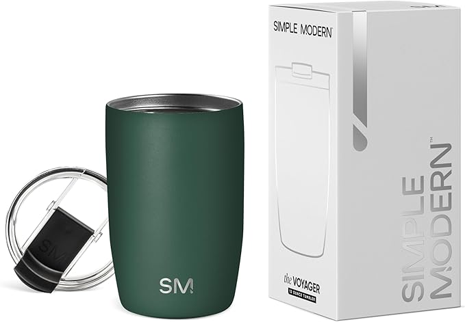 Simple Modern Travel Coffee Mug Tumbler with Flip Lid | Reusable Insulated Stainless Steel Cold Brew Iced Coffee Cup Thermos | Gifts for Women Men Him Her | Voyager Collection | 12oz | Forest