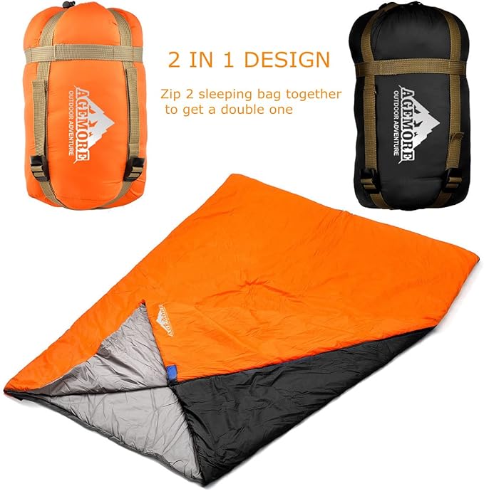 AGEMORE Ultralight Warm Weather Sleeping Bag, Portable Lightweight Waterproof Compact Sleeping Bag with Compression Sack, Fit for Kids Teens or Adults Outdoor Camping, Backpacking & Hiking