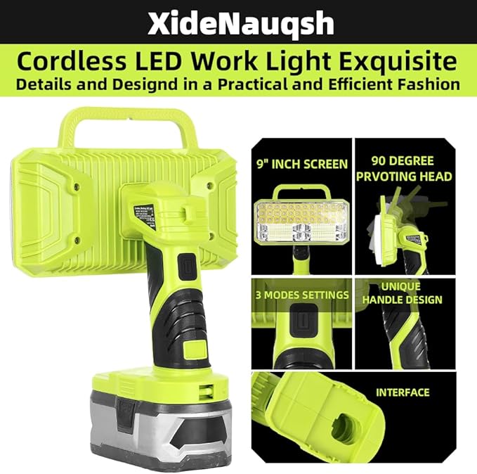 Work Light for RYOBI 18V Battery, 4200LM 40W Cordless LED Light Outdoor Jobsite Light Flashlight, 90 Degree Pivoting Head for Hiking Car Respir Camp Garage Emergrncy Lighting (Batteries Not Included)