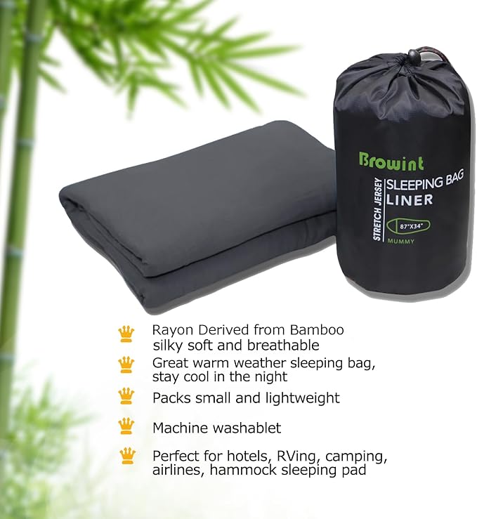 Travel Sheets for Hotel, Rayon Derived from Bamboo, Stretchy Sleep Sack for Adults, Warm Weather/Summer Sleeping Bag Liner for Camping and Travel, Rectangular with Pillow Pocket, Mummy, Cooling Sheets