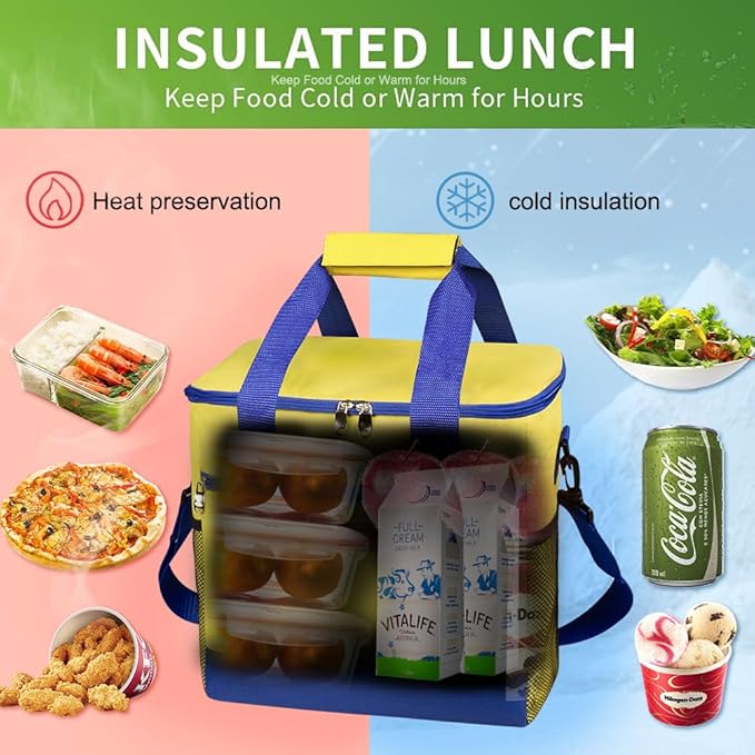 iknoe Large Cooler Bag Collapsible, 15L Insulated Bags, Leakproof Lunch Cooler Tote with Multi-Pockets for Adult, Insulated Lunch Box for Beach, Picnic,Work, Yellow 24-Can