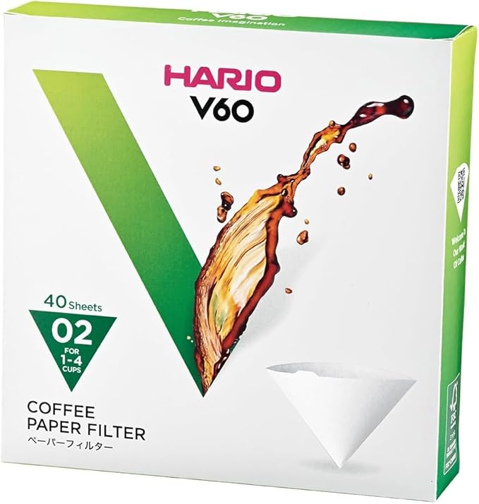 Hario V60 Paper Coffee Filter, Size 02, White, 40ct Box