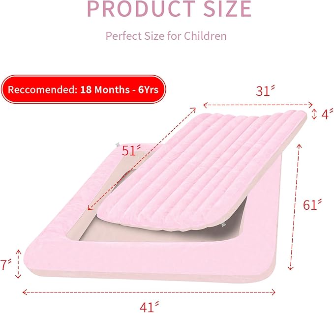 Air Mattress for Kids：Portable Fast Kid air Mattress, Surface with Plush Smooth Comfortable Ideal for Living Room, Room and Outdoor Camping use（Pink）
