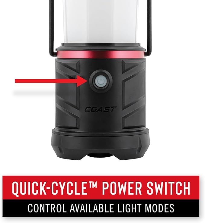 COAST EAL22 1250 Lumen Dual Color LED Emergency Light, Storm Proof, Power Bank, Durable for Outdoor & Survival - Compatible with 3 x D Batteries or ZX1010 Rechargeable Battery, Black