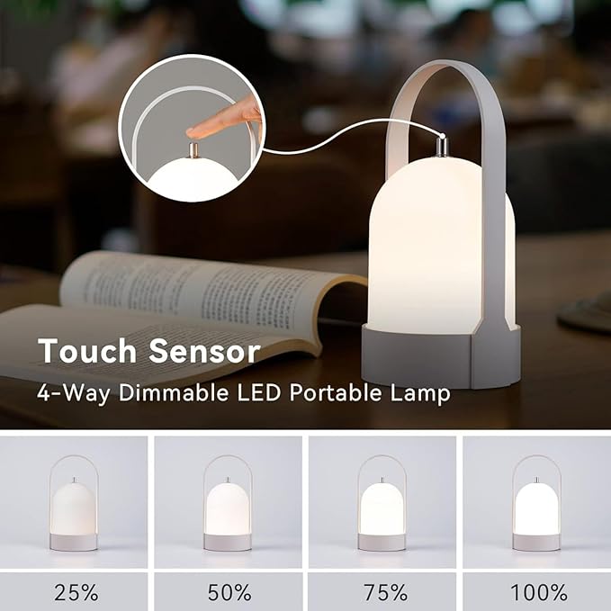 Tubicen Portable LED Cordless Rechargeable Lantern Table Lamp, 4000mAh Powerful Battery Operated Outdoor Table Lamps, 4 Levels Touch Dimmable Night Light for Camping Home Restaurant Bedroom Balcony